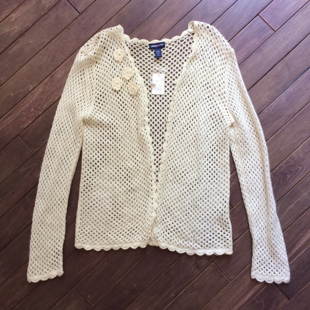 Cream Crochet Sequin Button Up Cardigan